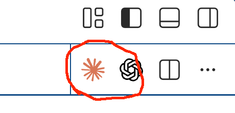 The orange Claude starburst icon in the top right of the VS Code toolbar, circled