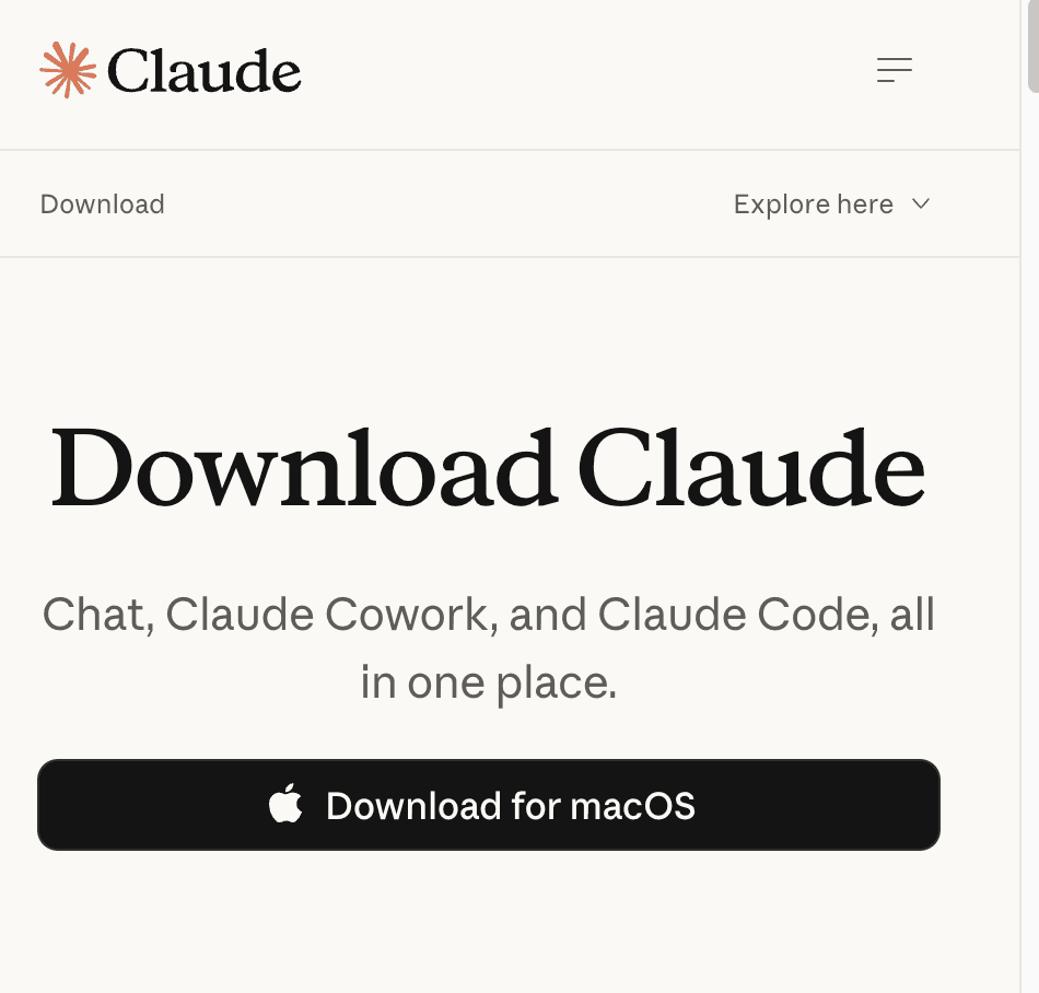 The Claude download page with a Download for macOS button