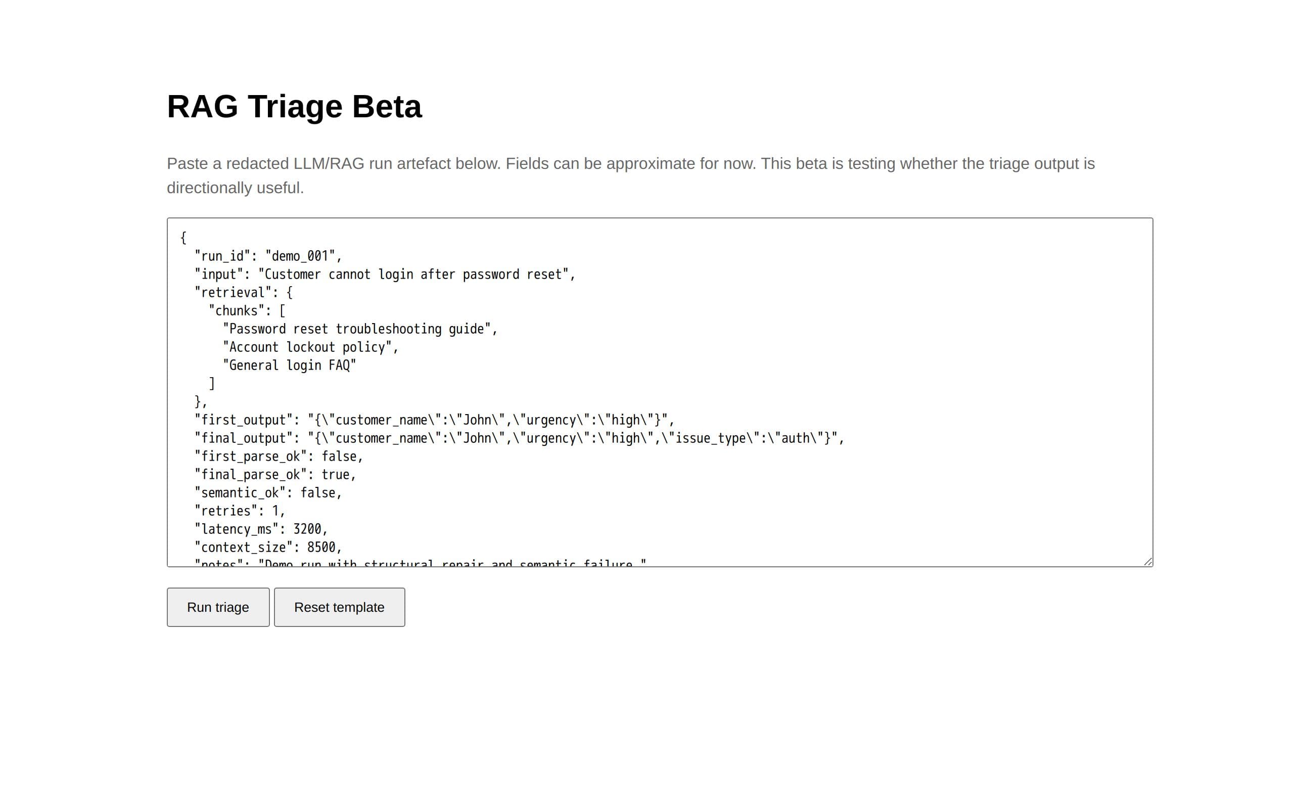 Screenshot of RAG Triage