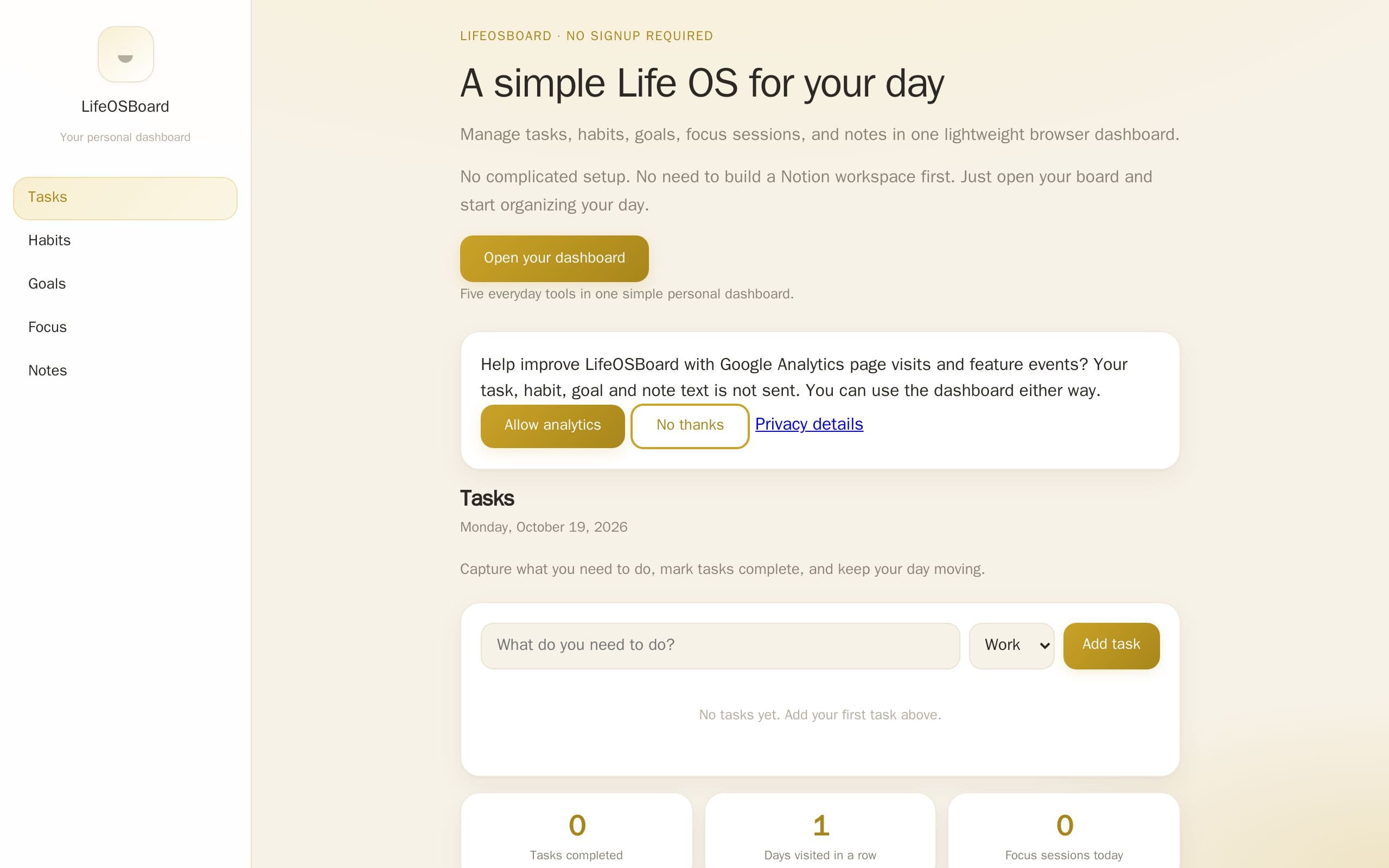 Screenshot of LifeOSBoard