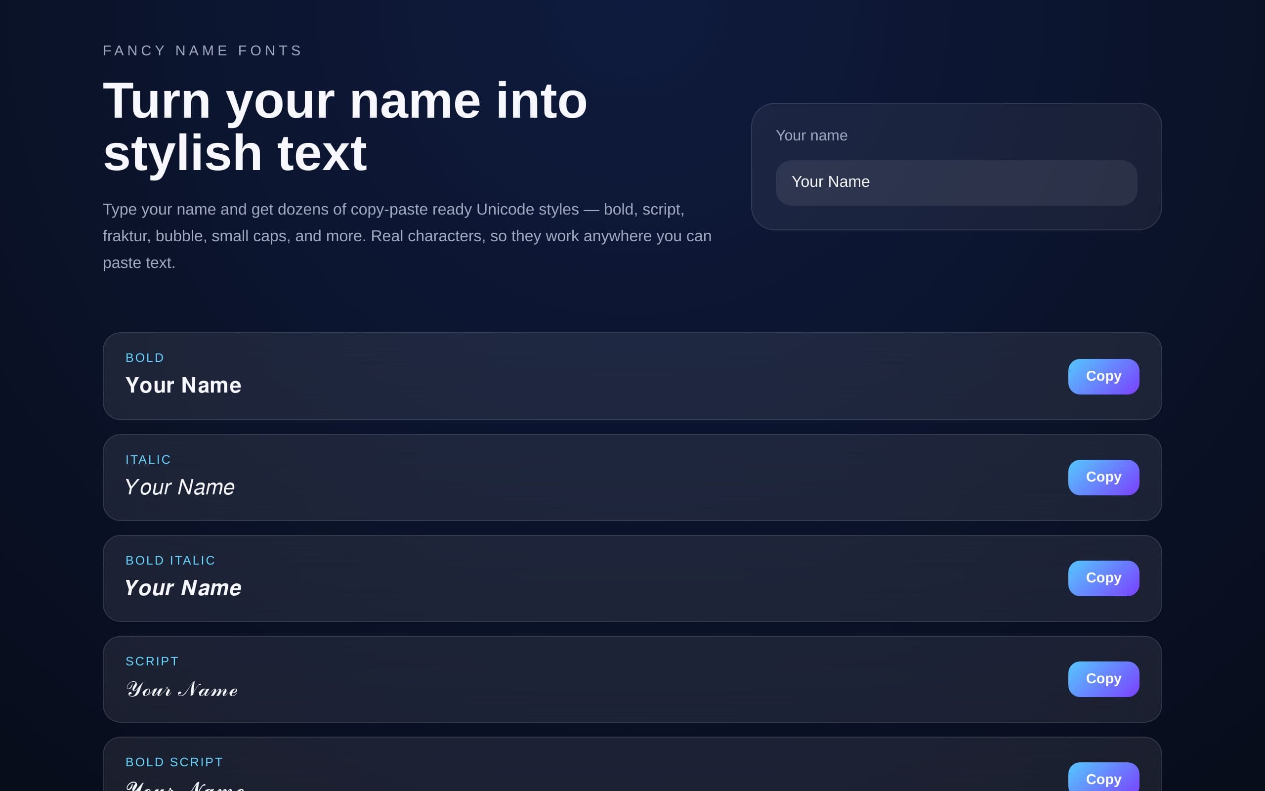 Screenshot of Fancy Name Fonts