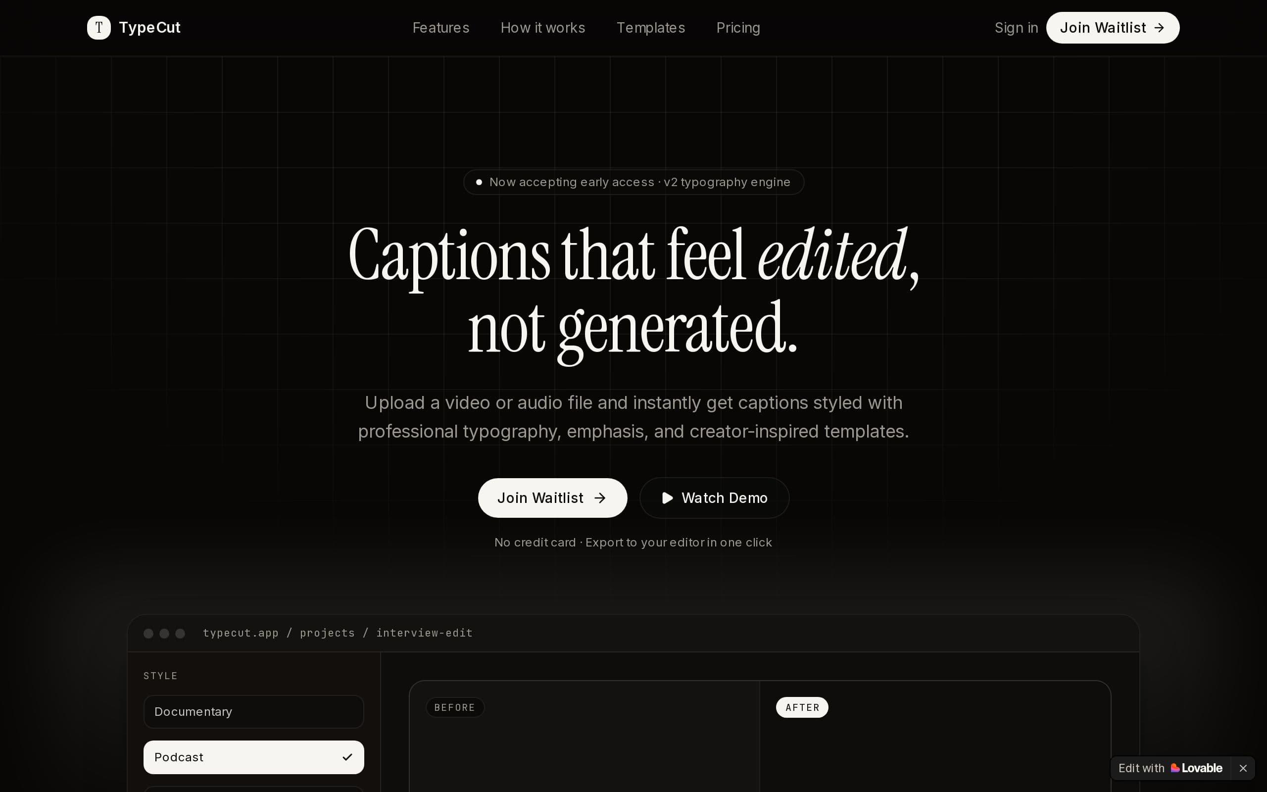 Screenshot of TypeCut