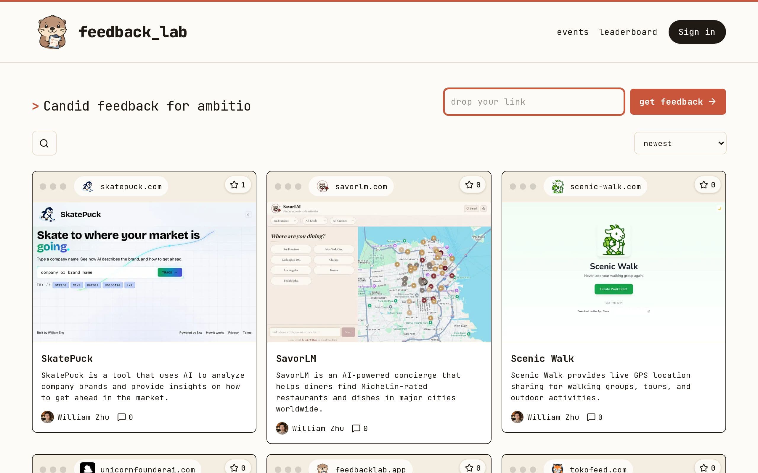 Screenshot of Feedback Lab