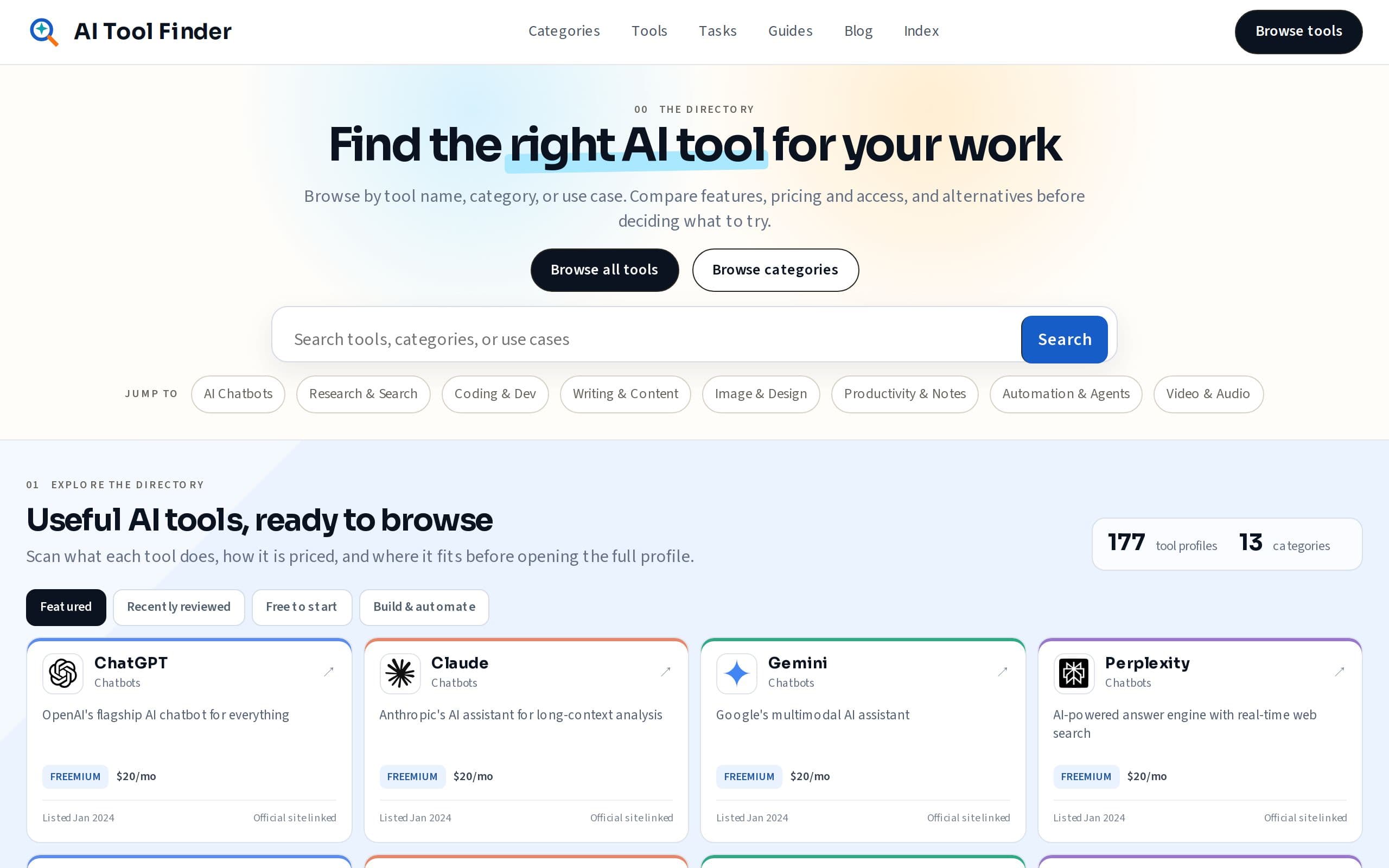 Screenshot of AI Tool Finder