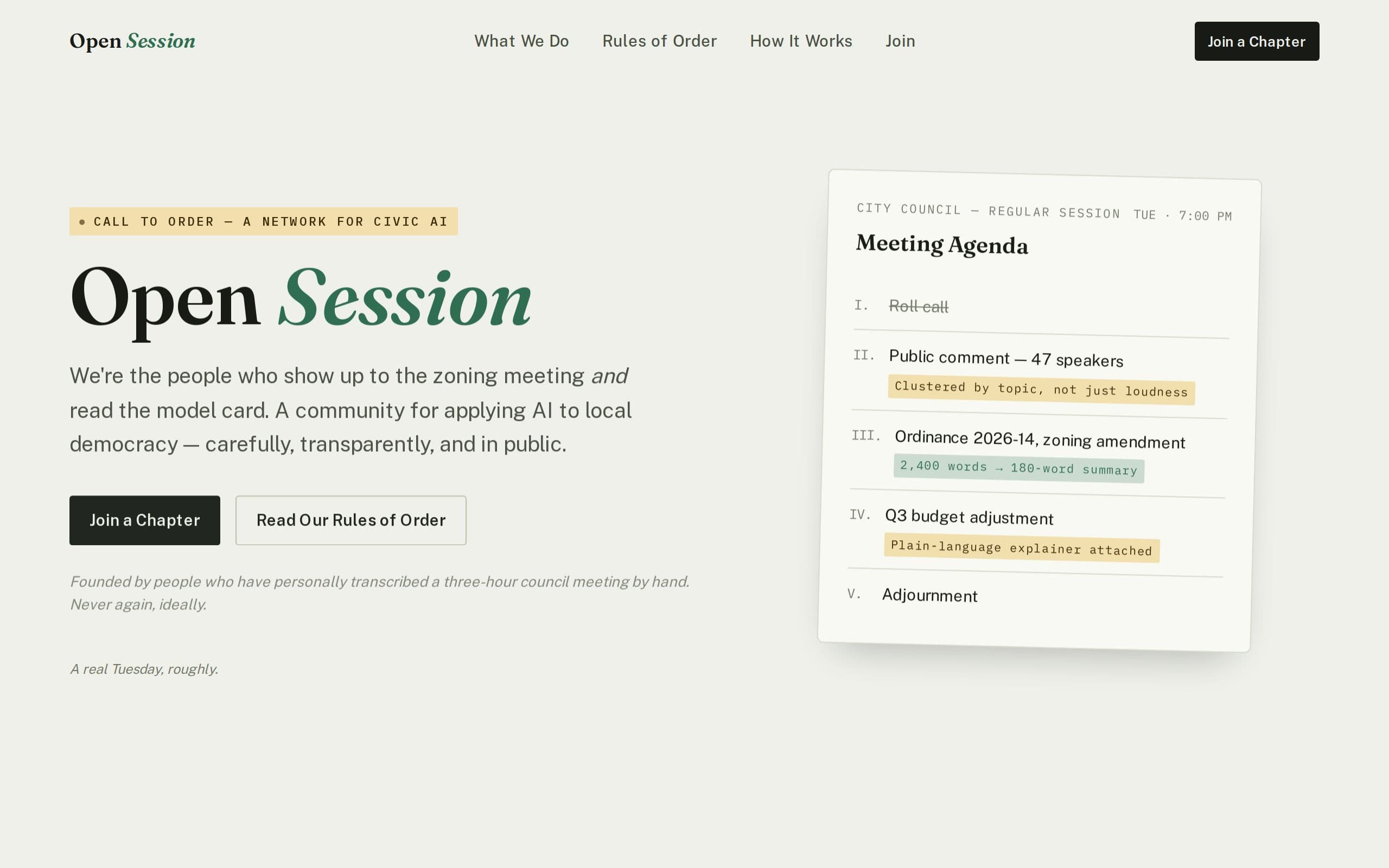 Screenshot of Open Session